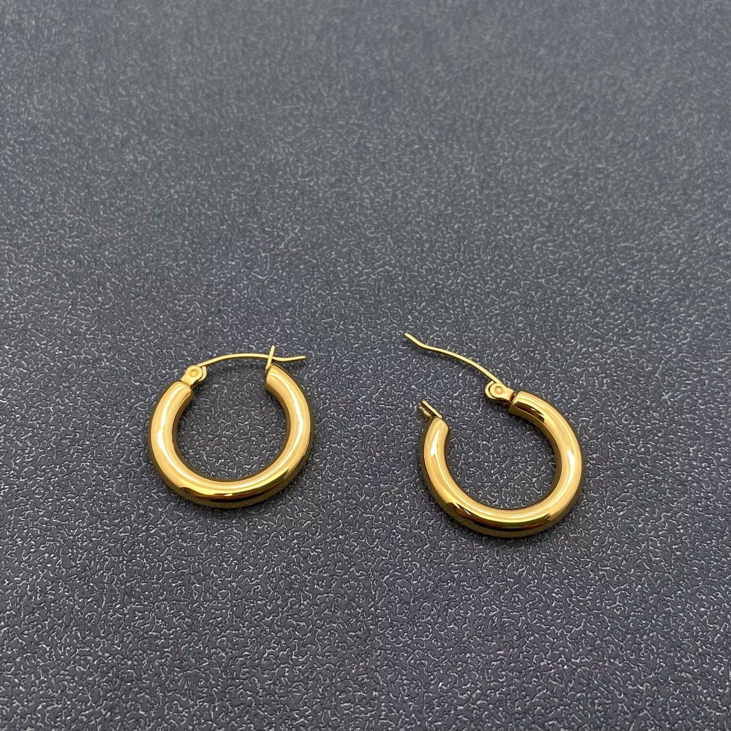 18K Gold Plated Stainless Steel Glossy Hoop Earrings - FGS