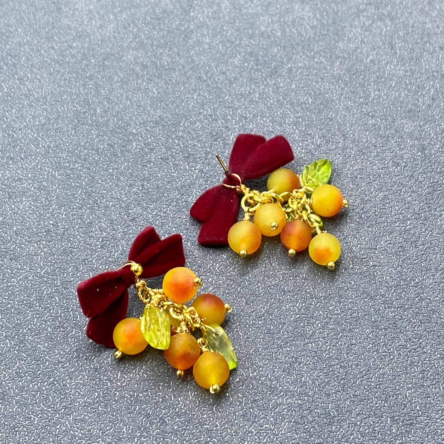 Resin Orange Dangle Bow Post Earrings - YK