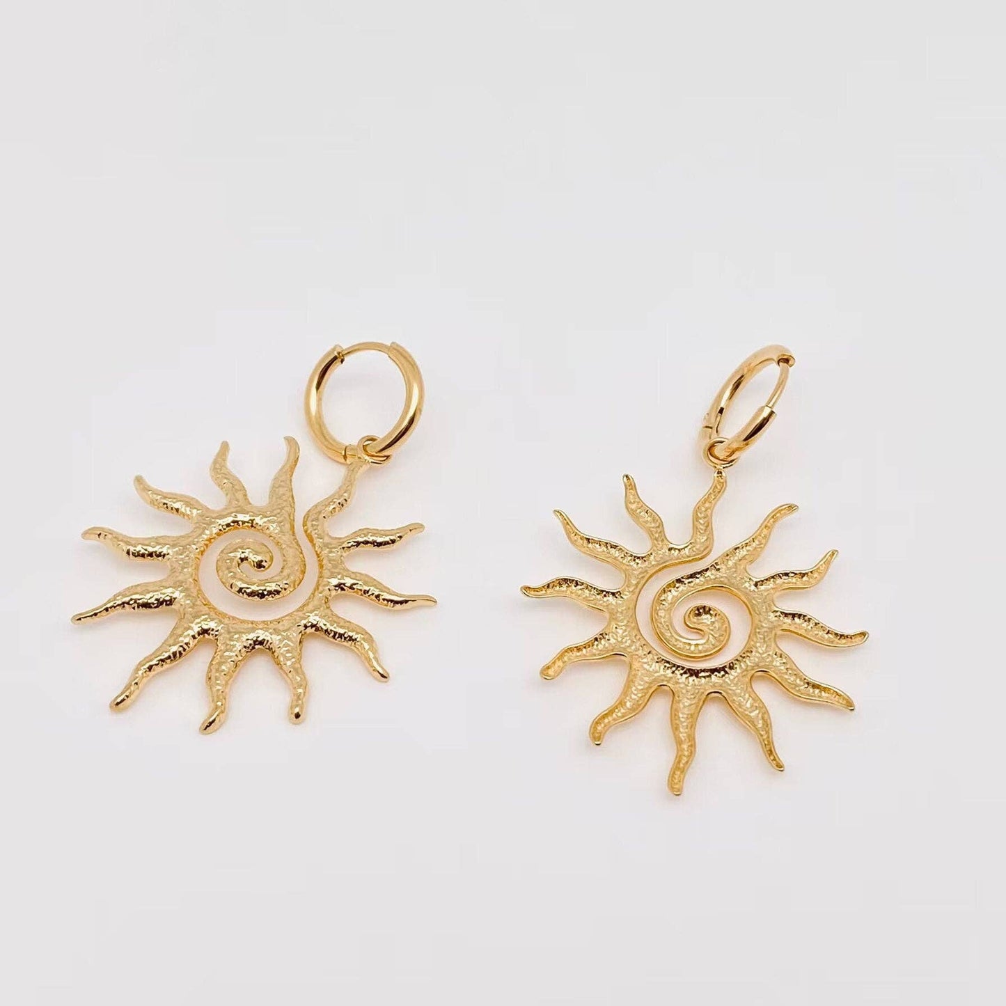 18k Gold Plated Spiral Sun Design Huggie Earrings - FGS/MS