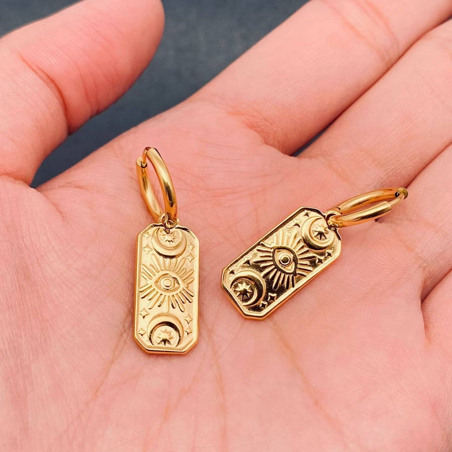 Evil Eye 18K Gold Plated Stainless Steel Huggie Earrings - FGS