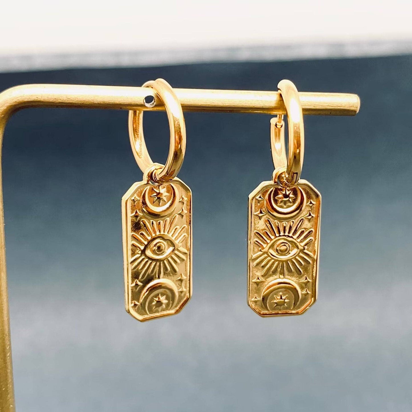 Evil Eye 18K Gold Plated Stainless Steel Huggie Earrings - FGS