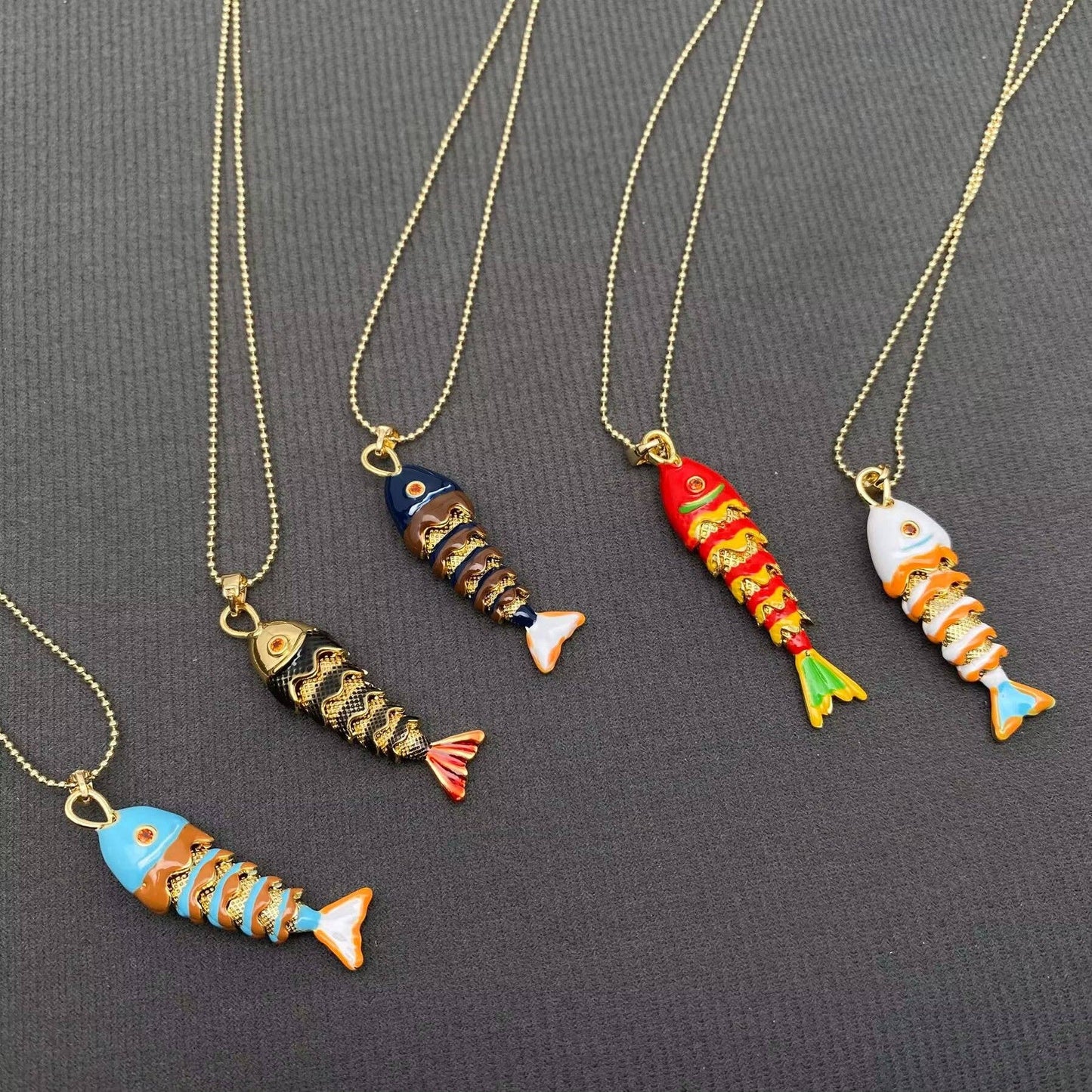 Summer Ocean Style Enamel Fish Charm Necklace