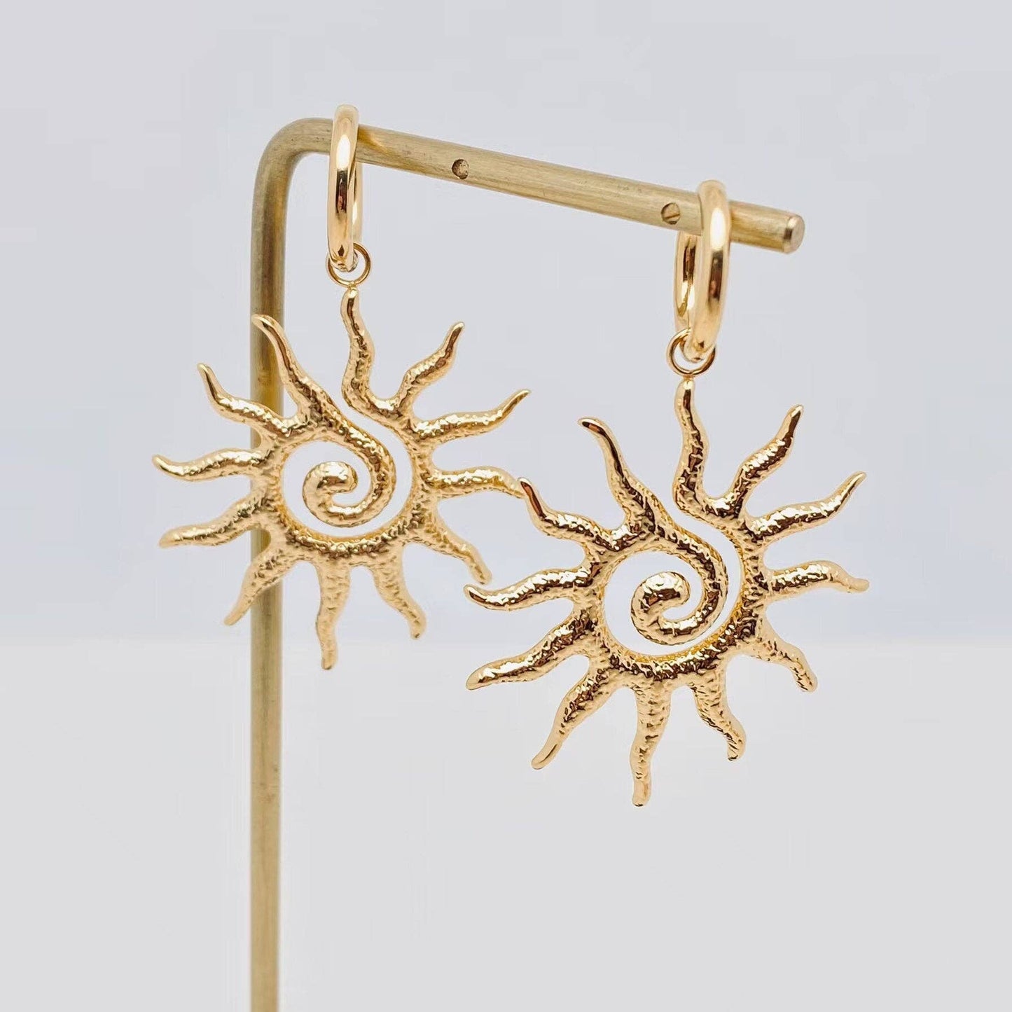 18k Gold Plated Spiral Sun Design Huggie Earrings - FGS/MS