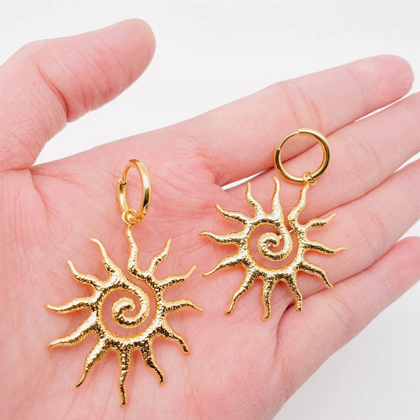 18k Gold Plated Spiral Sun Design Huggie Earrings - FGS/MS