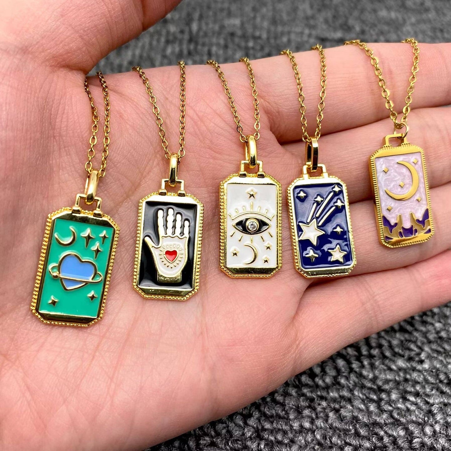Enamel Tarot Charm 18K Gold Plated Necklace - MS