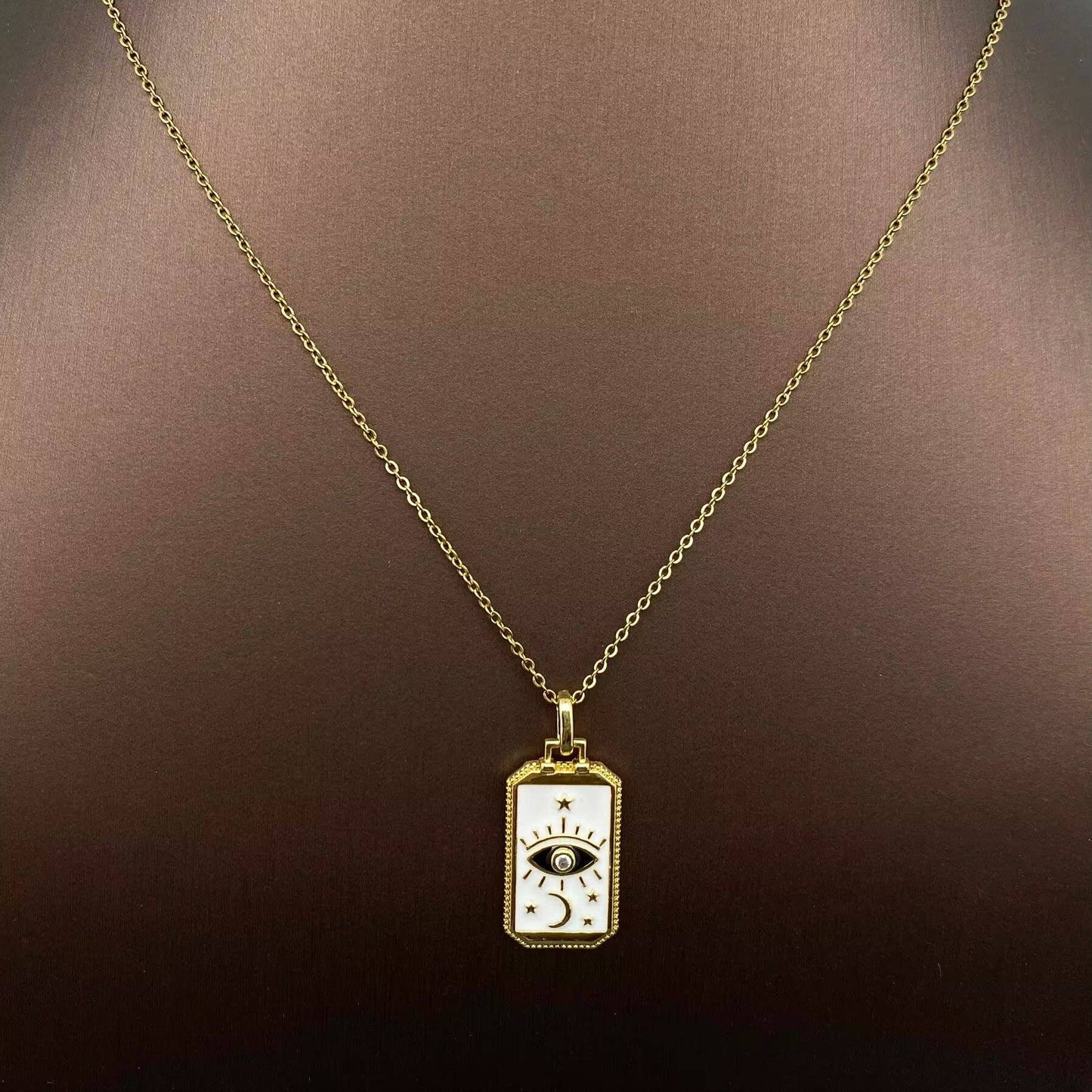 Enamel Tarot Charm 18K Gold Plated Necklace - MS