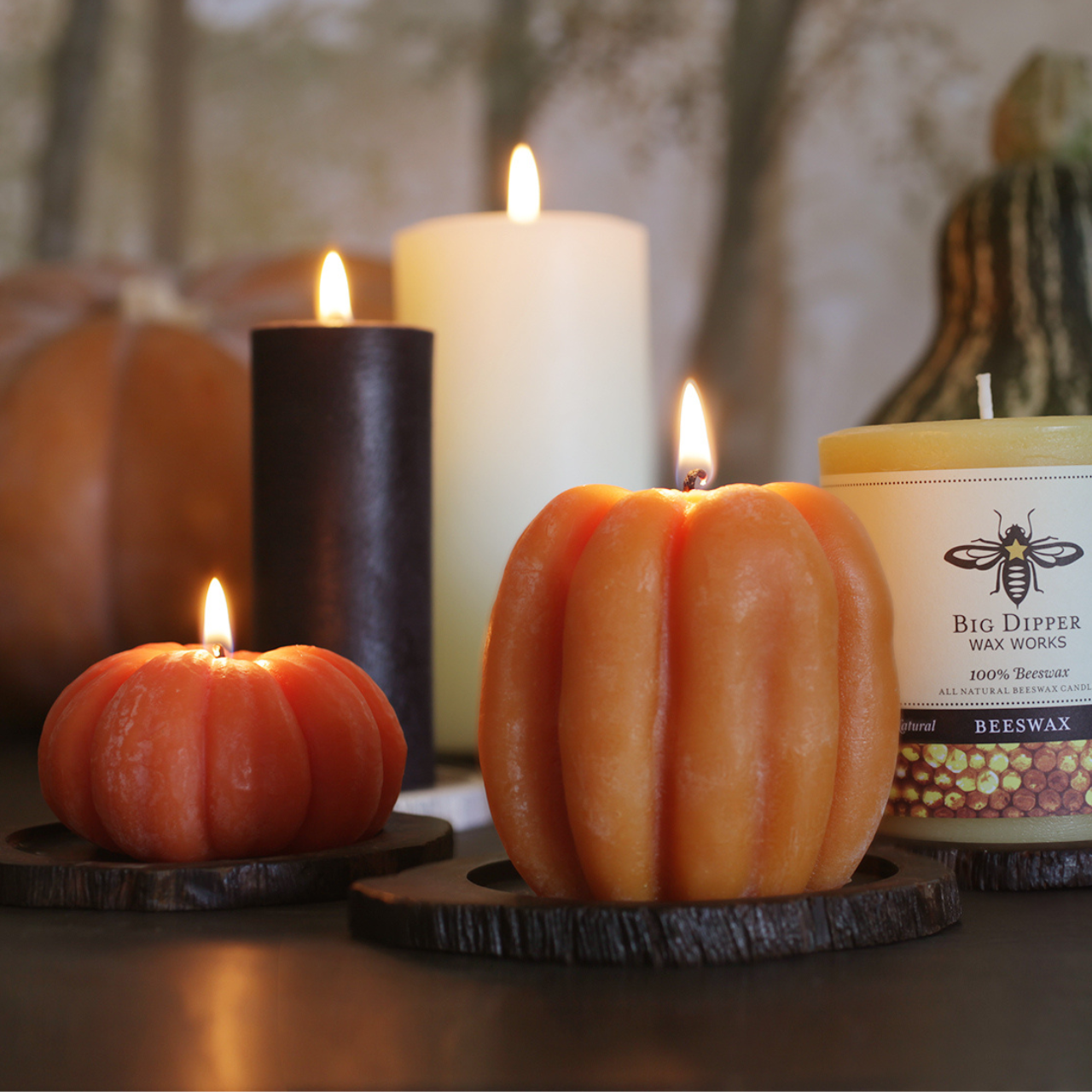 Pumpkin Candles – 100% Pure Beeswax – 3 Sizes Available