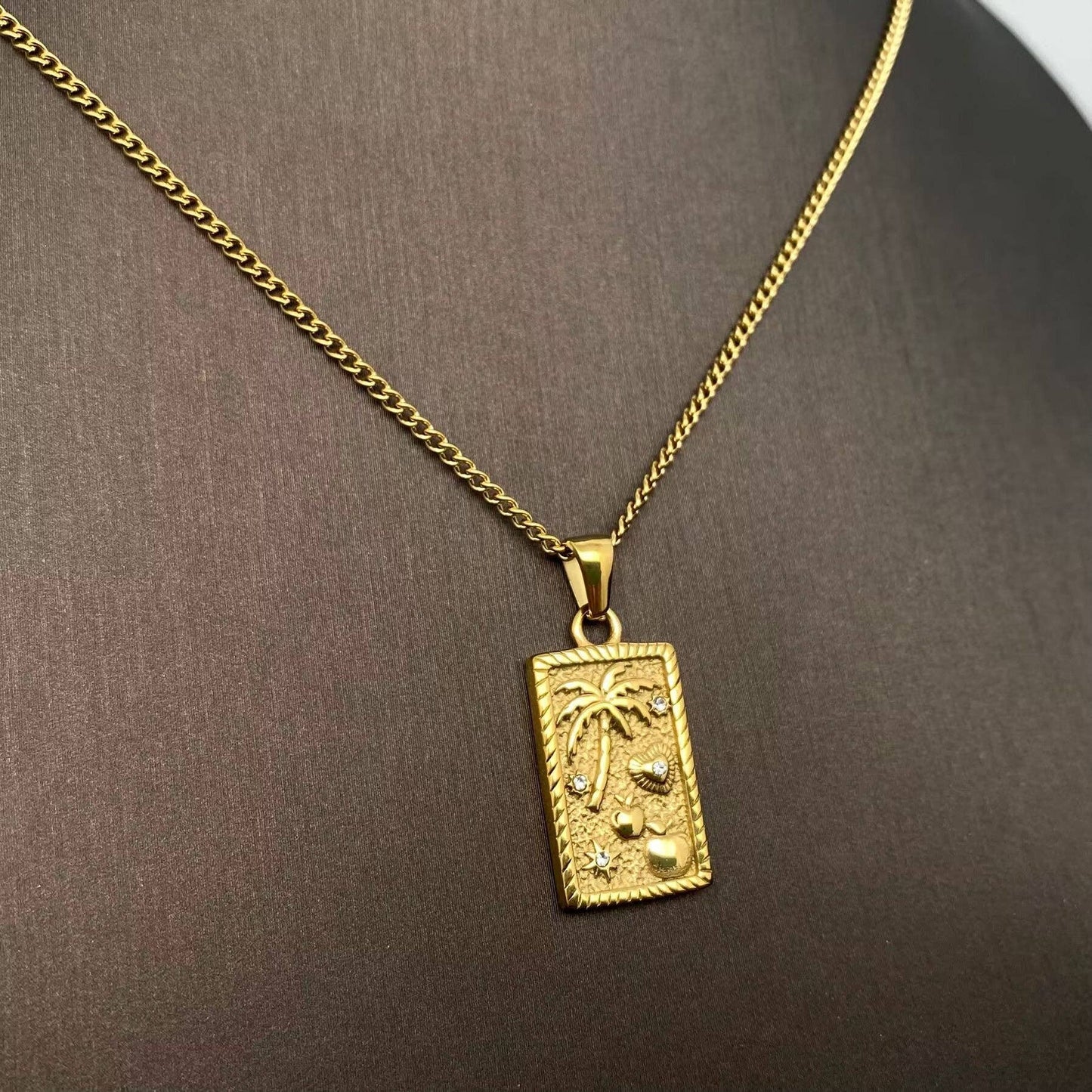 Summer Coconut Tree Charm 18K Golden SS Necklace - FGS