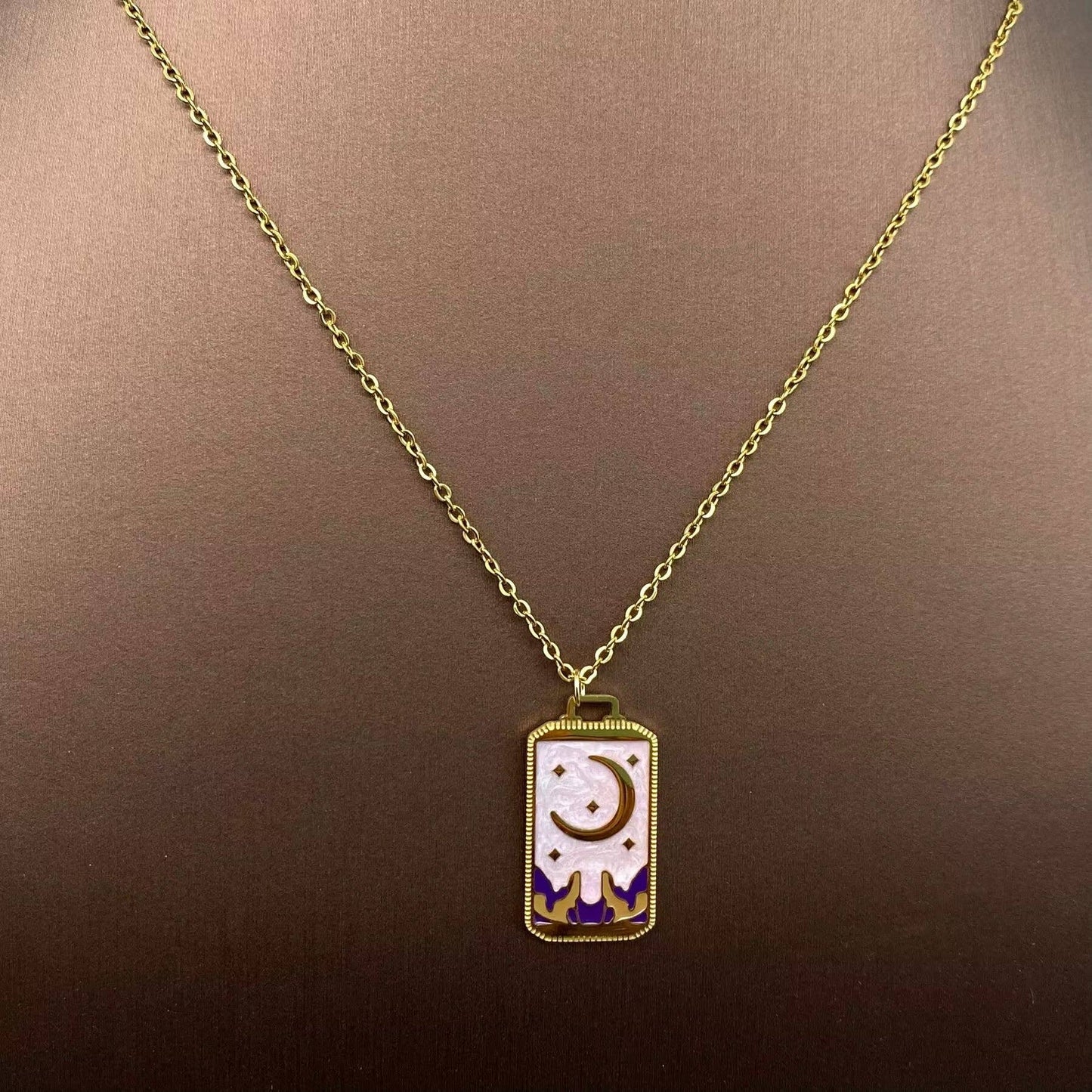 Enamel Tarot Charm 18K Gold Plated Necklace - MS