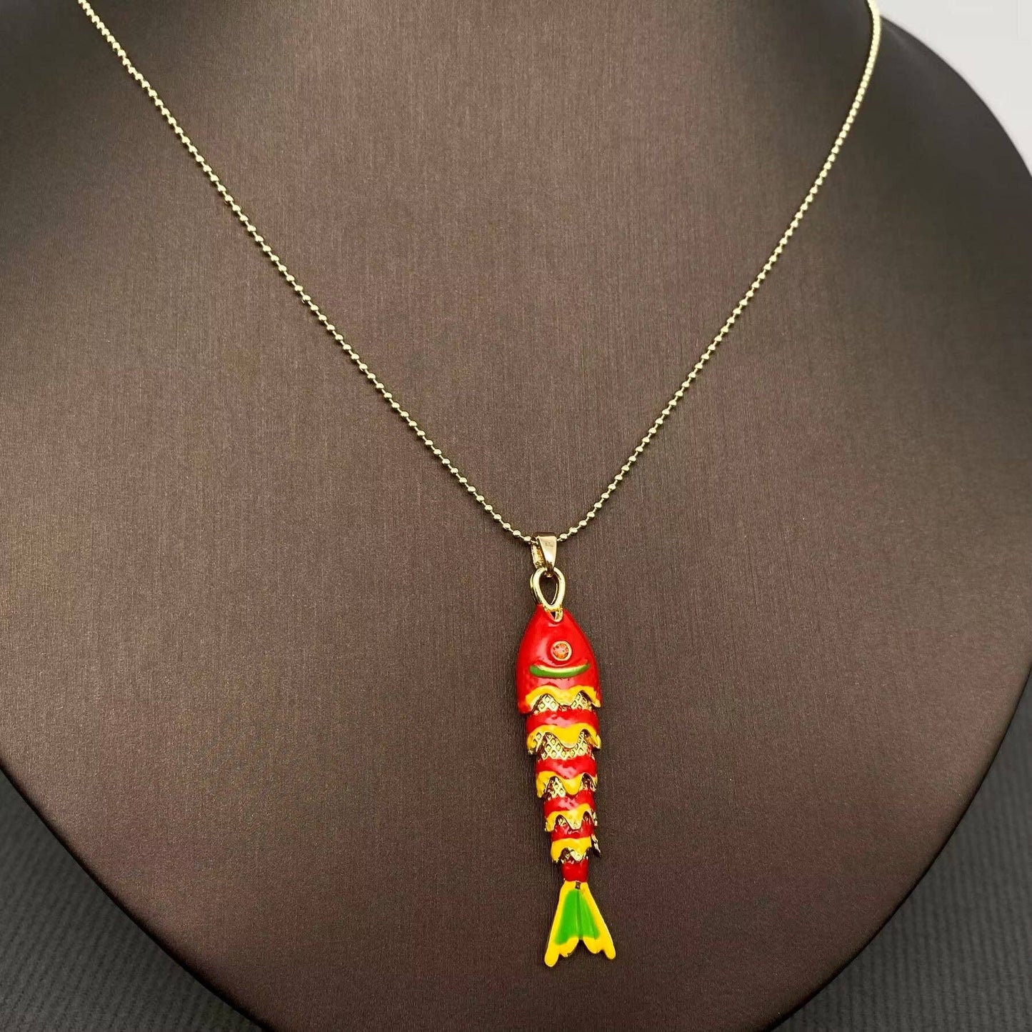 Summer Ocean Style Enamel Fish Charm Necklace