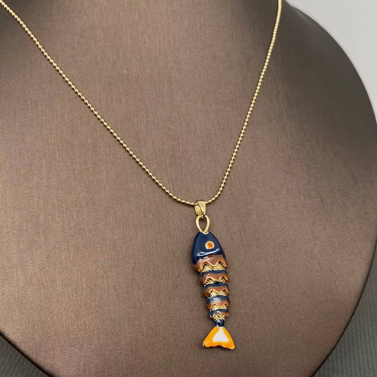Summer Ocean Style Enamel Fish Charm Necklace