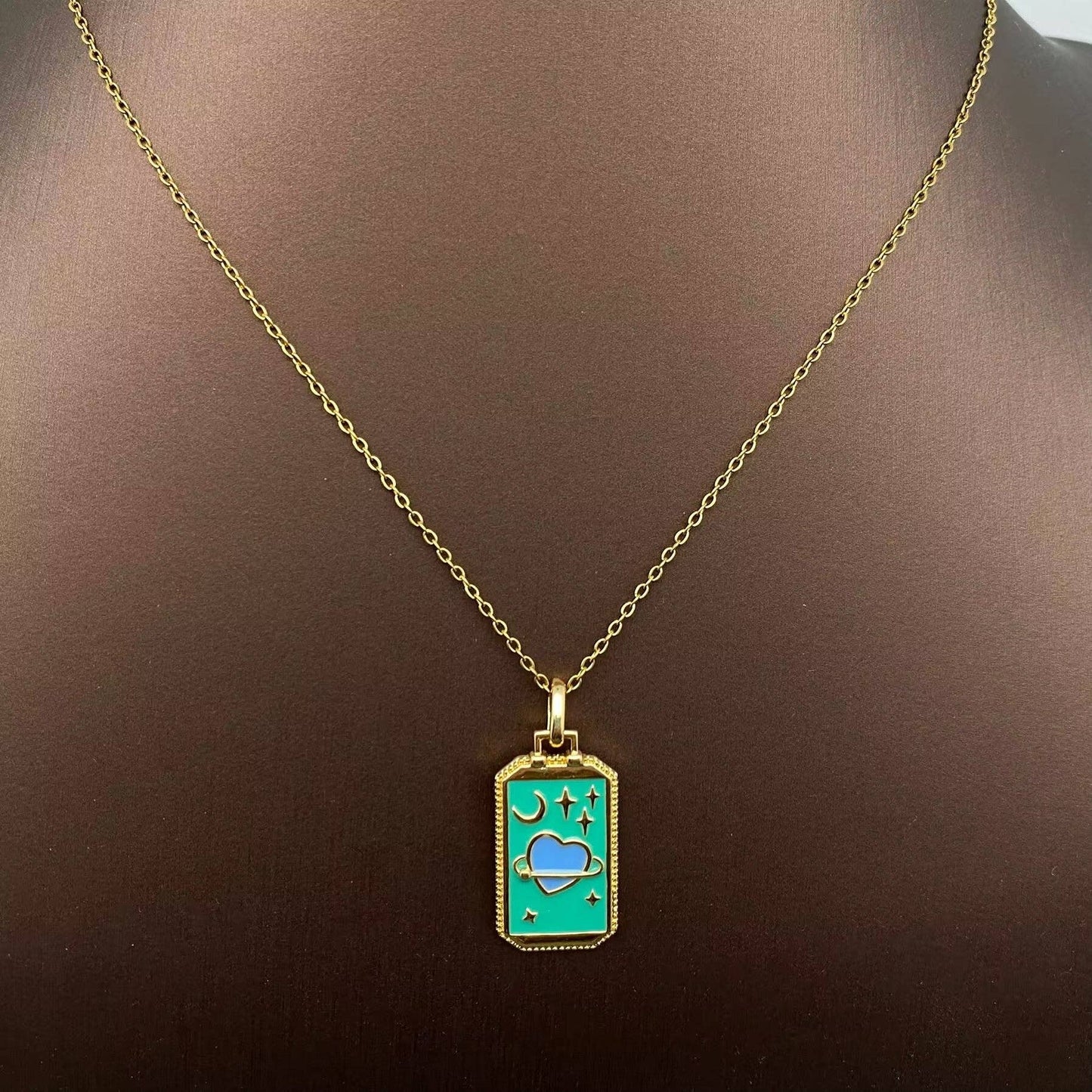 Enamel Tarot Charm 18K Gold Plated Necklace - MS