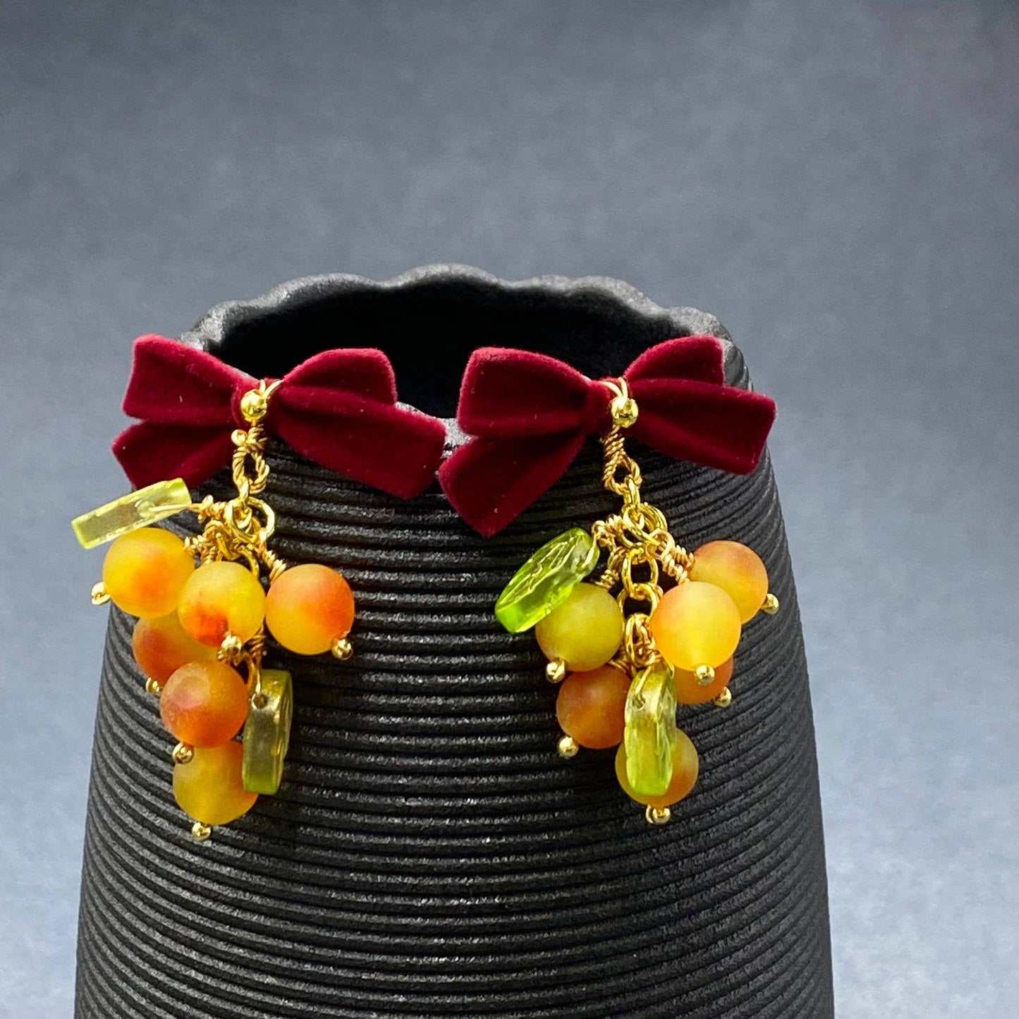 Resin Orange Dangle Bow Post Earrings - YK