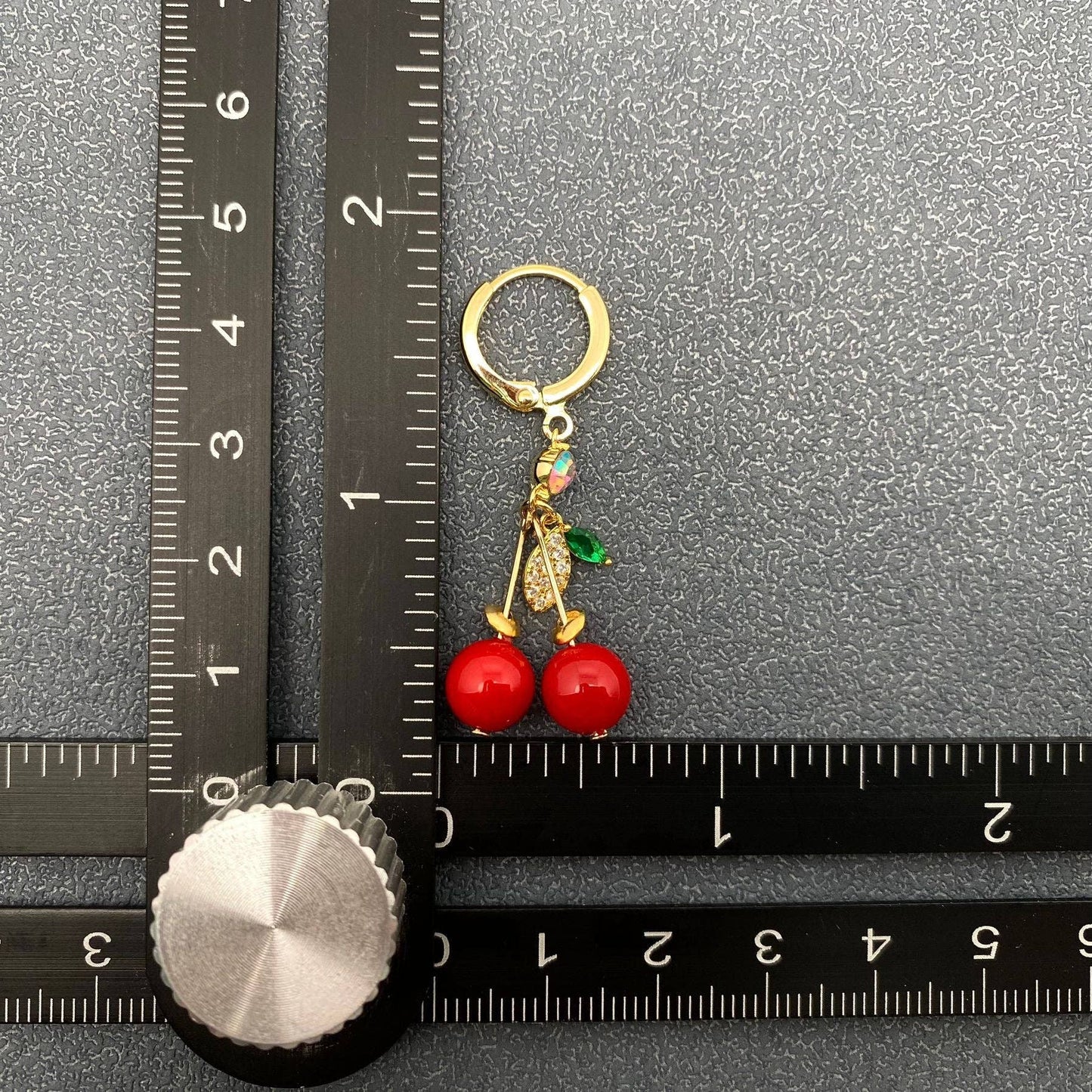 Red Cherry Charm 18K Gold Plated Huggie Earrings