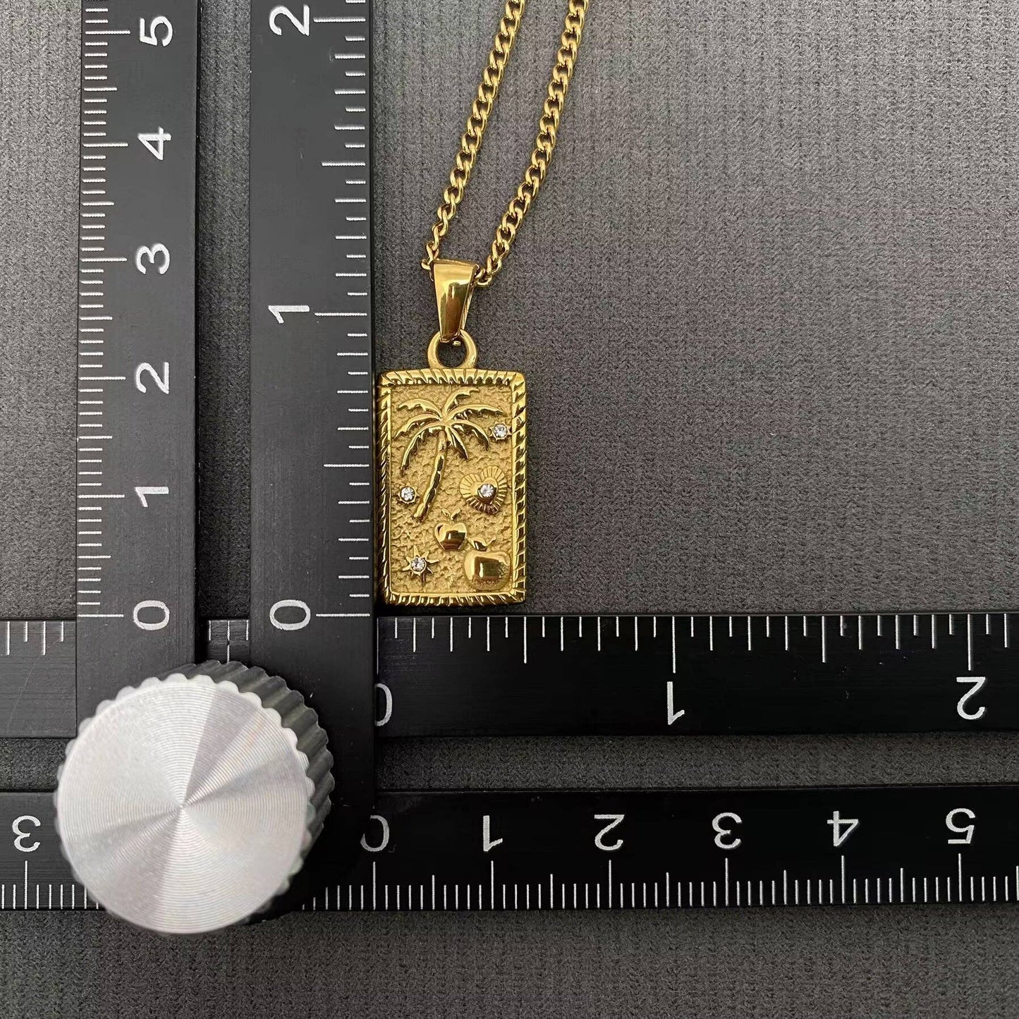 Summer Coconut Tree Charm 18K Golden SS Necklace - FGS
