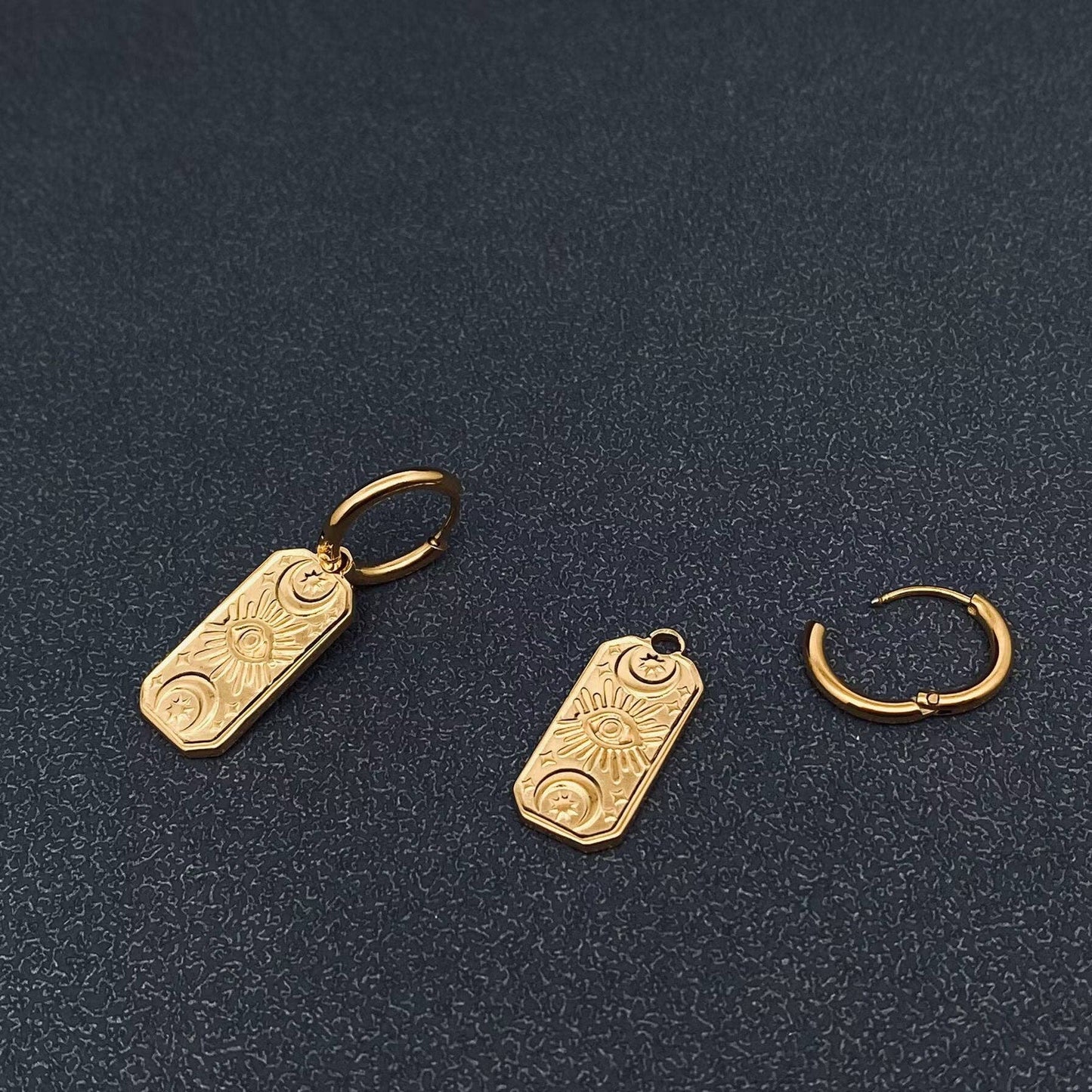 Evil Eye 18K Gold Plated Stainless Steel Huggie Earrings - FGS