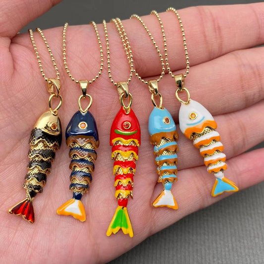 Summer Ocean Style Enamel Fish Charm Necklace