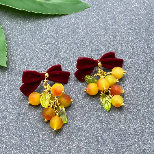 Resin Orange Dangle Bow Post Earrings - YK