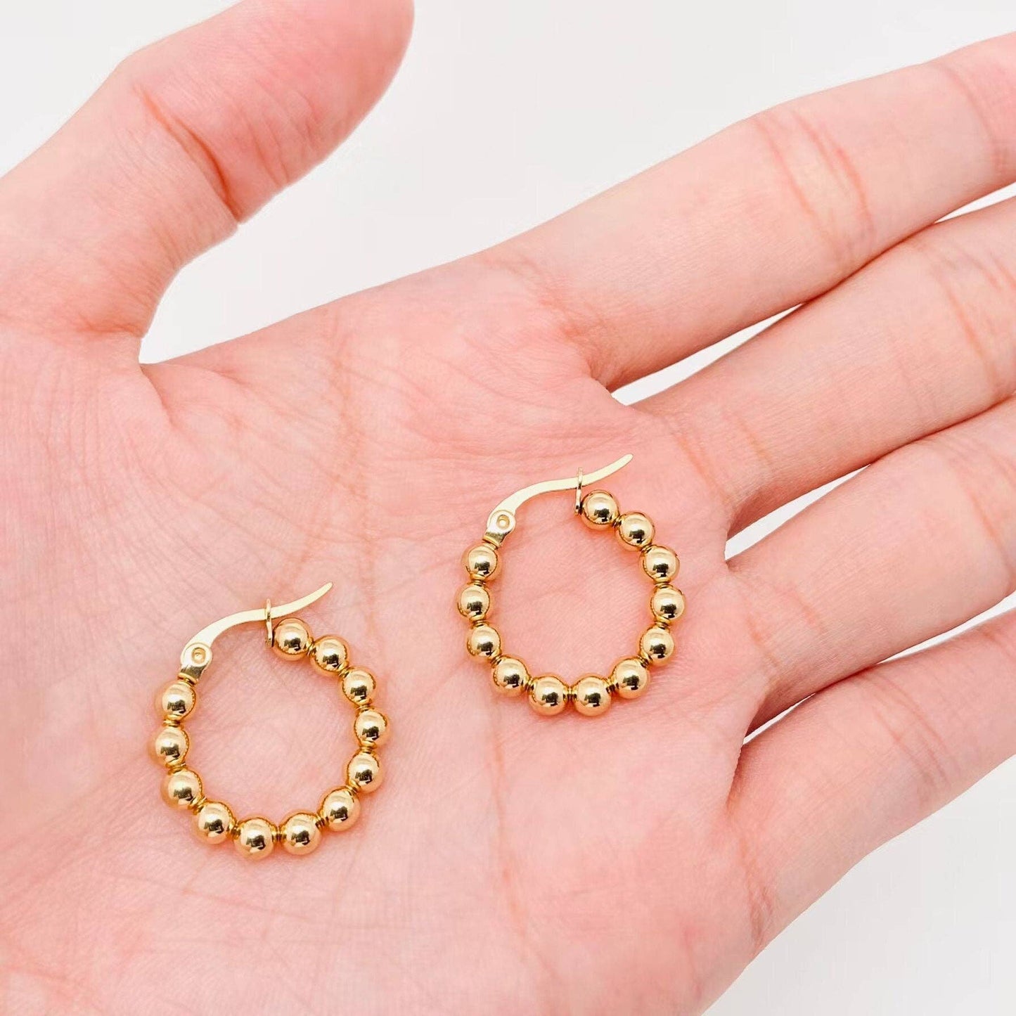 Gold Plated Stainless Steel Beads Hoop Earrings - FGS