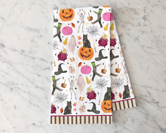 Tricks & Treats Halloween Tea Towel - Stripe Border