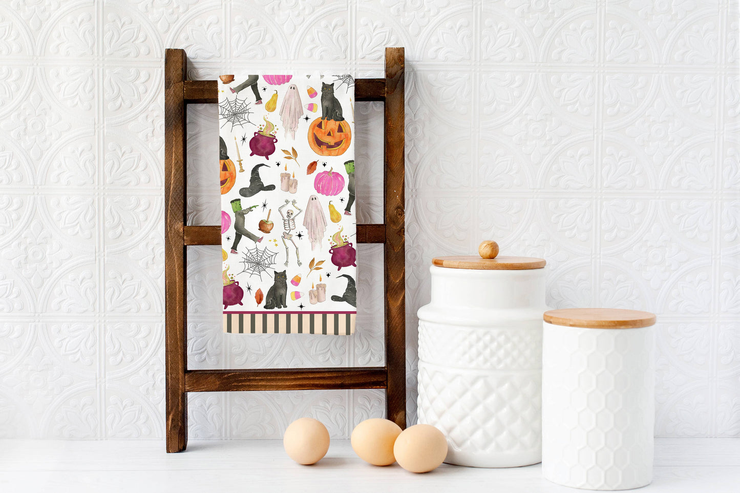 Tricks & Treats Halloween Tea Towel - Stripe Border