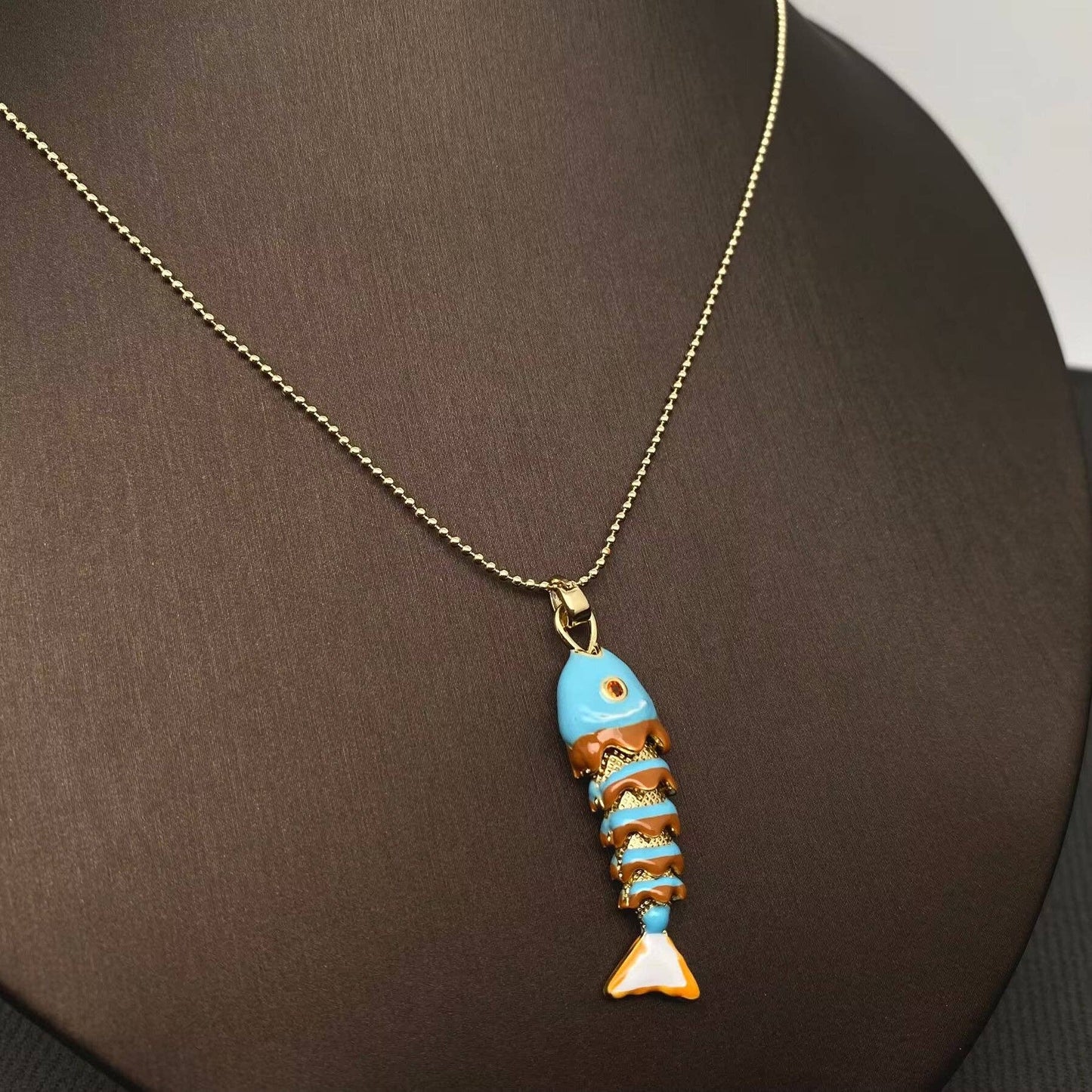 Summer Ocean Style Enamel Fish Charm Necklace
