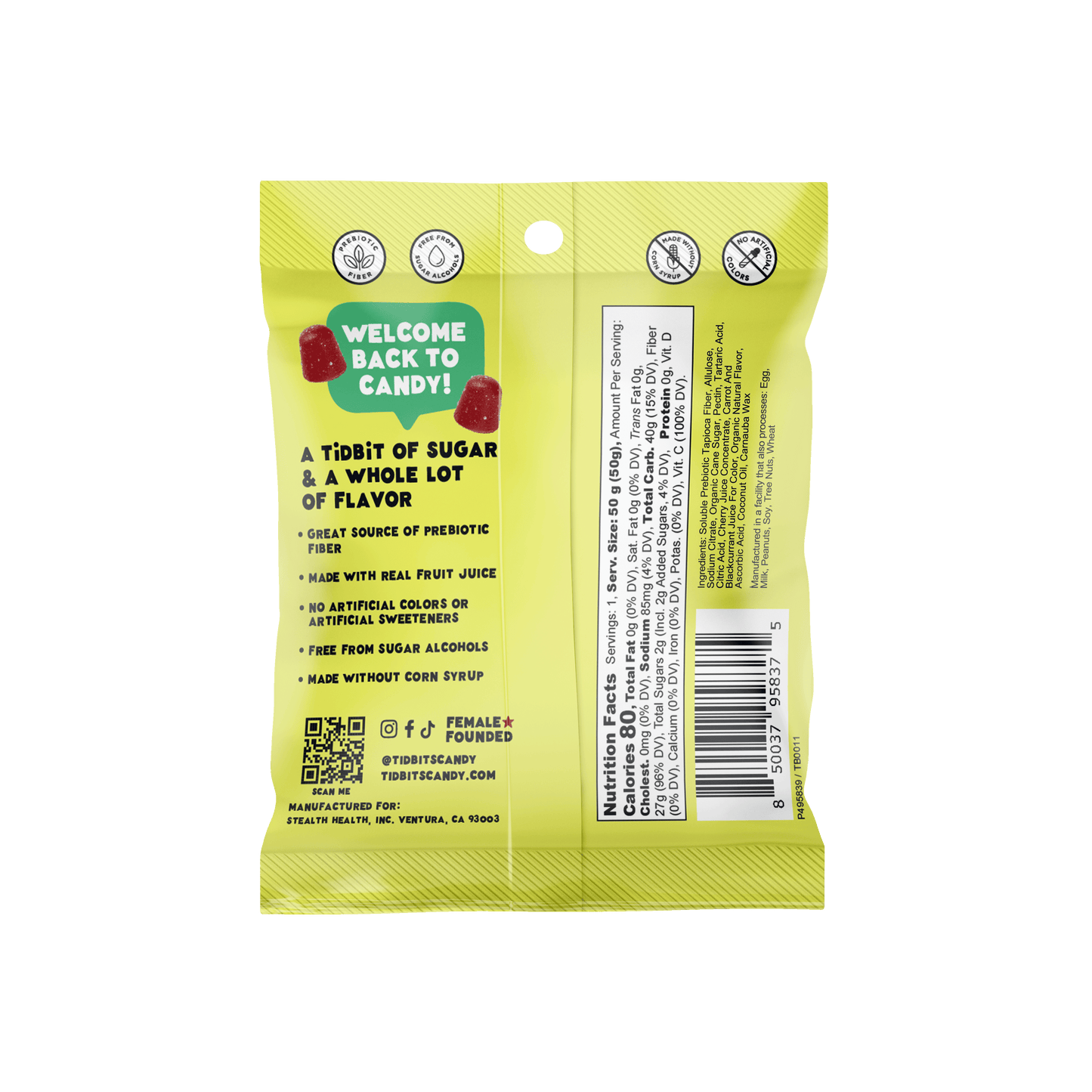 12pk Sour Wild Cherry Gummy Candy, LowSugar, Prebiotic Vegan