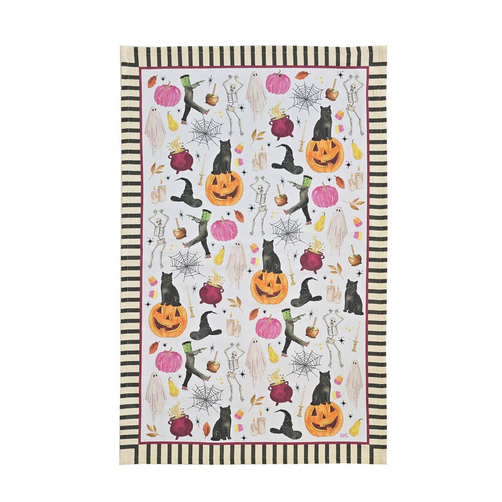 Tricks & Treats Halloween Tea Towel - Stripe Border