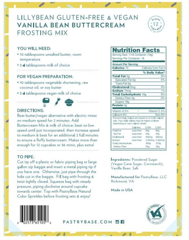Vanilla Bean Buttercream Mix (Vegan & Gluten-Free)