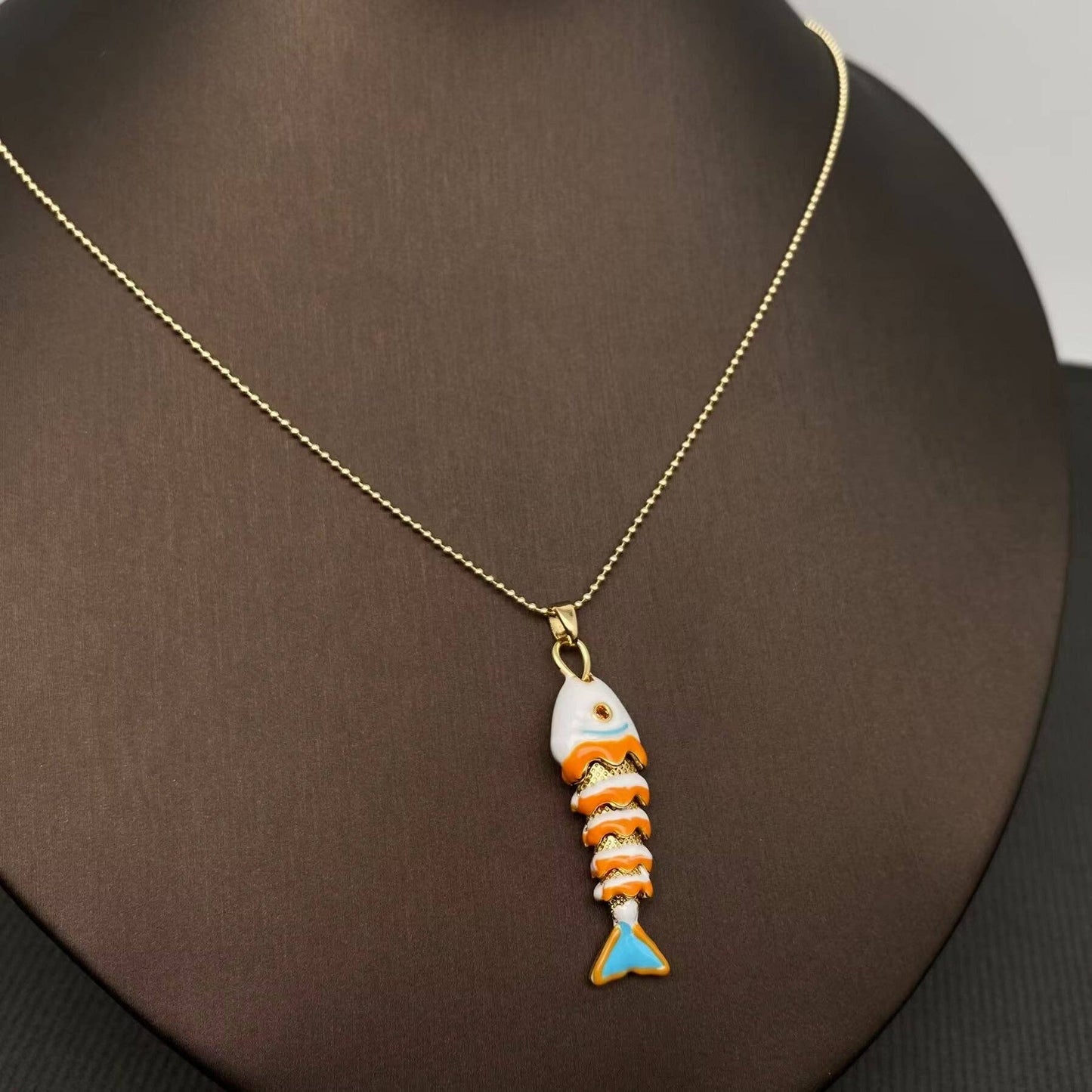Summer Ocean Style Enamel Fish Charm Necklace