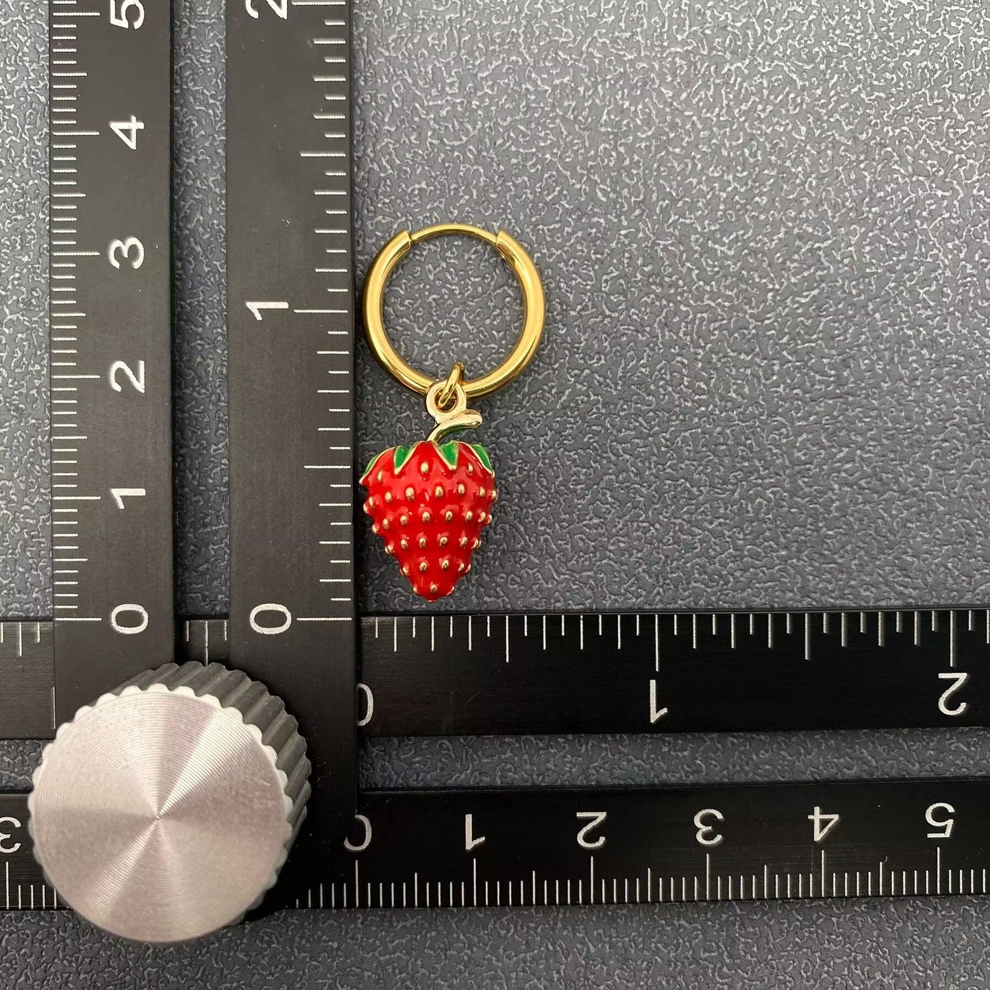 Strawberry Charm 18K Gold Plated SS Huggie Earrings - FGS