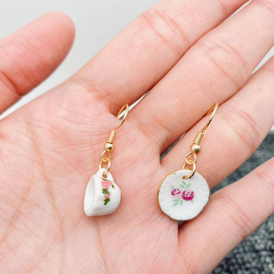 Tea Cup & Plate Creative Asymmetric Dangle Earrings